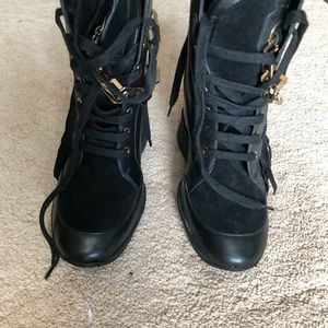 Suede sneaker-booties , gold chain , tassels